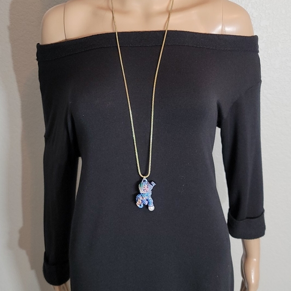 Betsey Johnson Elephant Pendant Long Necklace Blue - Picture 7 of 9